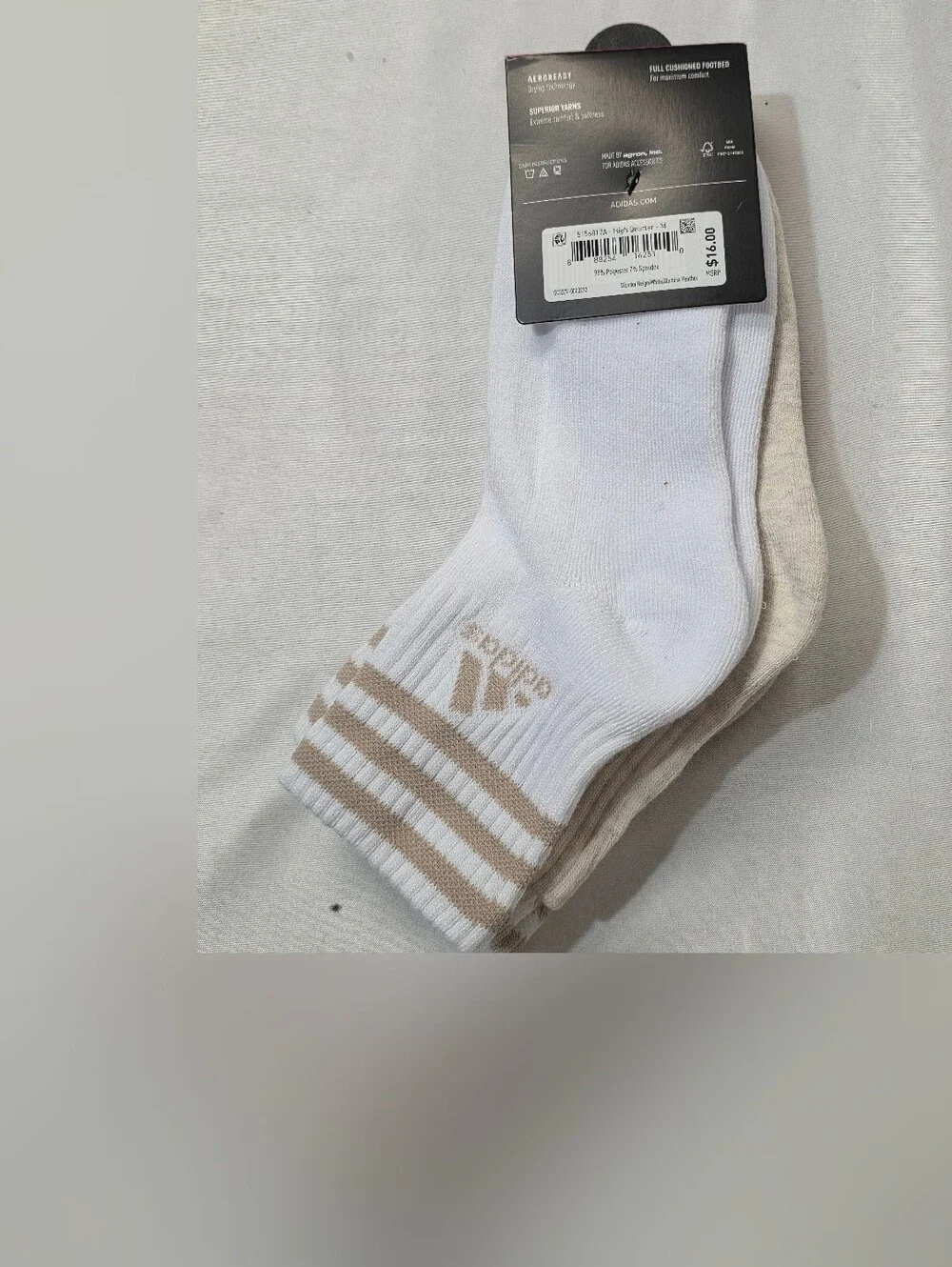 adidas Cushioned 3 Stripe High Quarter Crew Socks Womens Size 5-10 Climacool 3Pk